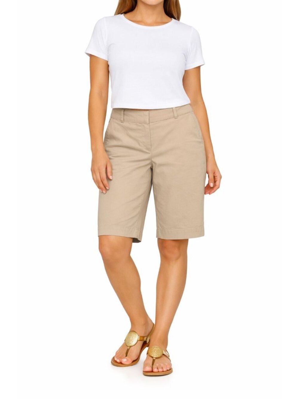 J.Jill Genuine Fit Stretch Bermuda Shorts Size 8T Khaki Cotton Spandex Blend